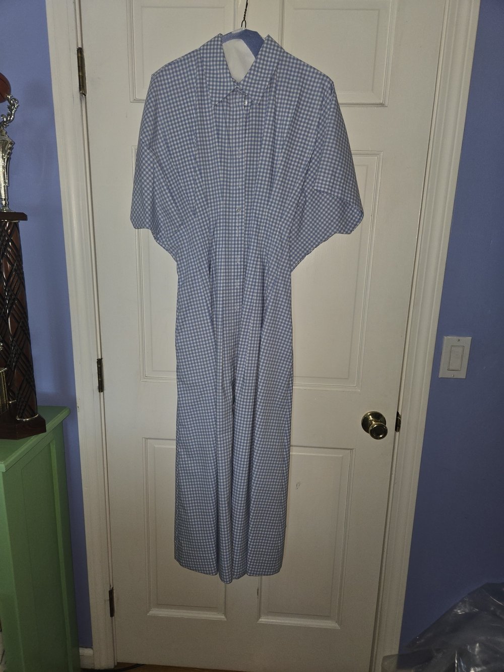 Anthropologie Classic Blue Gingham Button-Up Maxi Dress - Picture 2 of 4